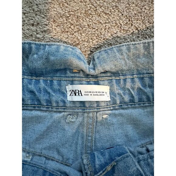 ZARA High Waisted Mom Jean Shorts Pleated Vintage Style Light Wash Denim Sizr 12 - Picture 3 of 5